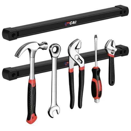 C&T 2-Pack 12 Inch Double Sided Magnetic Tool Holder Strip, Heavy Duty Ultra Strong Wall Mount Magnetic Tool Bar, Tool Storage Organizer for Garage, Workshop, Kitchen