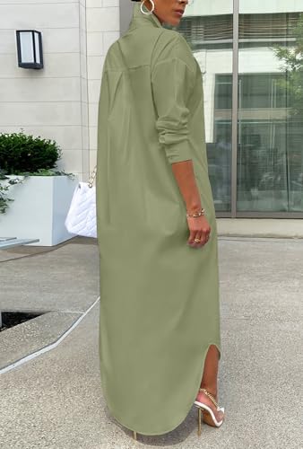 Image of Choichic Shirt Dresses for Women Casual Long Sleeve Cotton Button Down Maxi Dresses