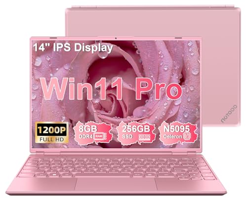 NOTODD Ordenador Portátil 14 Pulgadas 8GB RAM 256GB SSD 1TB Expand Celeron N5095 (Hasta 2.9Ghz), Portátil Win 11 con Mini Puerto Multimedia Ventilador 1920*1200 FHD Pantalla, Portatiles Dual WiFi-Pink