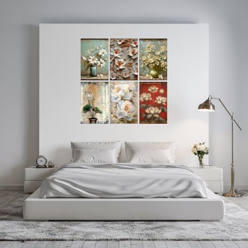 Image of SiddArtify Elegant White Floral Art Print Set - 300GSM Board - 8x12 Inch - Pack of 6 Wall Room Decoration art Poster Prints