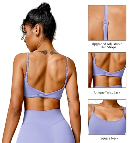 Image of QUOJIZY Sports Bras for Women Open Back Workout Tops for Women Yoga Bra Spaghetti Straps Twist Back