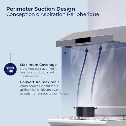 Image of Hauslane Range Hood 30 inch Under Cabinet, 950 CFM Kitchen Range Hood | Steam Auto Clean Vent Hood, 6 Speed Kitchen Hood with Touch Panel | Stainless Steel Range Hoods PS38 Matte White