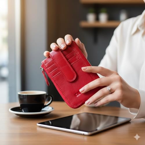 Image of Calfnero Genuine Leather Card Holder & Key Case for Men & Women | Slim Wallet with Zipper Pocket, Card Slots & Key Chain | Compact Travel Organizer