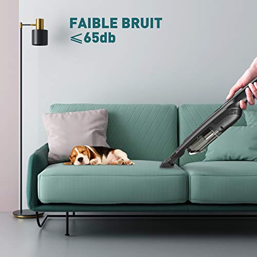 Aspirateur à Main sans Fil, Aspirateur Voiture 18000Pa,200W Aspirateur de Table Puissant avec Socle,USB Type-C Charge Rapide, 2 Vitesses, Brosse Extensible pour Poils d'animaux (Noir) - Image 8