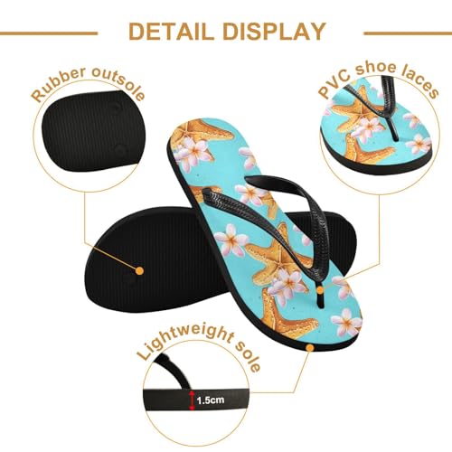 ALAZA Yellow Starfish Pink Cherry Blossoms Flip Flops for Women Fashion Beach Slippers Comfort Mens Flip Flops Non-Slip Rubber Shower Slippers Sandal for Hotel Travel Sport,XS3