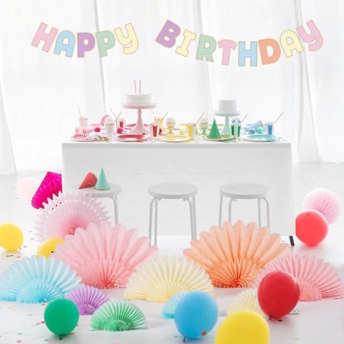 Image of Paper Jazz 9pcs Spring Pastel Paper Fans Party Decoration,Paper Flowers Wall Decoration, Rainbow Birthday Party Decorations Tissue Pom Poms for Birthday Wedding Baby Shower Classroom.