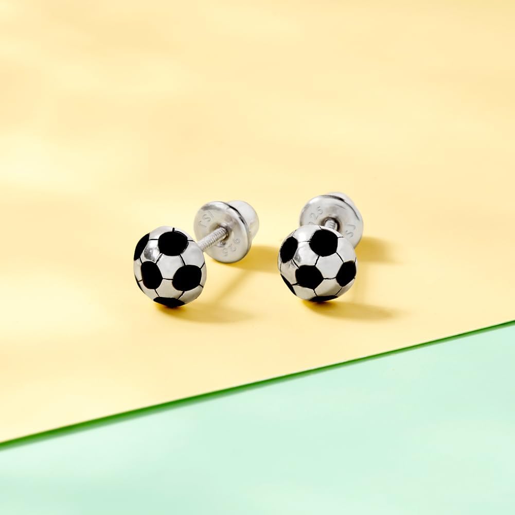 In Season Jewelry Enamel Soccer Ball Kids Earrings - 925 Sterling Silver Hypoallergenic Earrings for Girls with Secure Screw Backs - Safe & Comfortable for Toddlers, Kids & Little Girls - Image 5