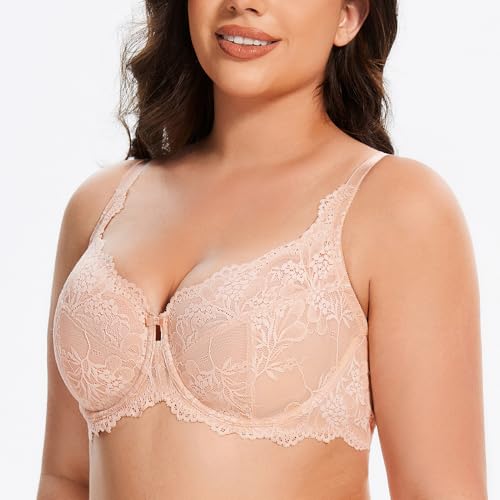 Image of MELENECA Women's Plus Size Minimizer Bras Full Coverage Lace Unlined Underwire Bra