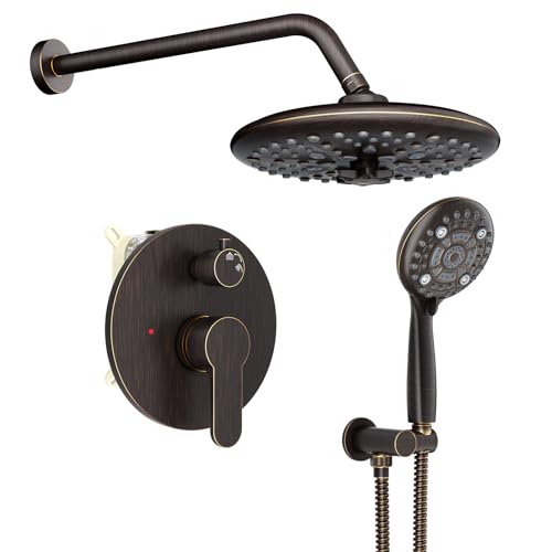 Image of SR SUN RISE Shower Faucet - Multifunctional High Pressure Shower Head System with Handheld Shower Head Fixtures - Valve Included (Oil Rubbed Bronze, 10 inch)