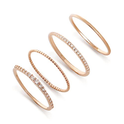 Lot de 4 bagues empilables ultra fines en argent pur pour femme Bague en or délicat