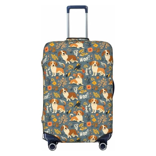 Luggage Cover Protector - Autumn Leaves Puppy Bird Print Fit 22-24 Inch Suitcase Covers for Luggage