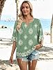LOMON Boho Top for Woman | Comfortable Peasant Print Blouse | 3/4 Sleeve & Loose Fit Bohemian Tops Green XL #3