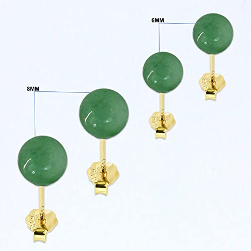 Jade Stud Earrings for Women or Men, 18K Gold Plated 925 Sterling Silver 4-8mm Green Jade Earrings, Good Luck Handmade Jade Earrings Gift for Graduation Birthday Anniversary4