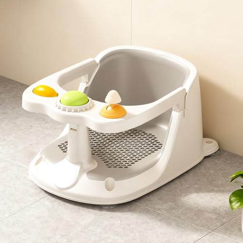 DEANIC Baby Bath Seat 6 Months Plus, Shower Chair for Infants Sitting up, Baby Seat with Non-Slip Suction Cups, Mesh Seat Design Prevents Water Accumulation, Baby Shower Gifts Newborn (Grey)