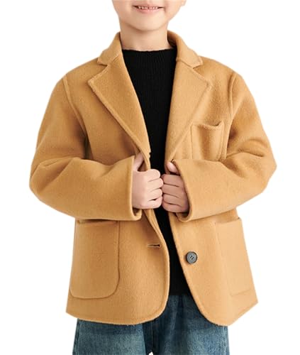 Cromoncent Boys Girls Elegant Notched Collar Single Breasted Wool Jacket