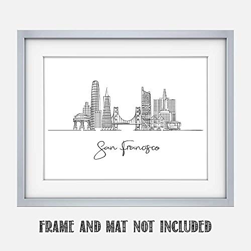 San Francisco, California City Skyline Landscape - United States Travel Adventures & Vacation Cityscape Wall Art Decor - Unframed 11 X 14 Black & White Print - Anniversary Travel Gift Ideas #TOP1