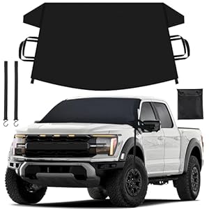 EcoNour Windshield Cover for Ice and Snow | Durable 600D Oxford Fabric | Waterproof Winter Car Cover with S-Hook for Pickup Truck, SUV & Mini Van | Essential Car Winter Accessories | X-Large (74″x43″)