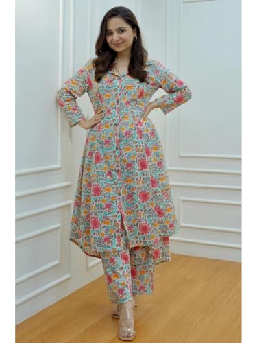 Image of DHRUVI TRENDZ Kurta Set for Women | Floral Printed Kurti Set for Woman | Daily Ethnic Kurti Pant Set | Office Outfits Kurta Sets for Woman | Festive Co Ord Set's for Women Stylish