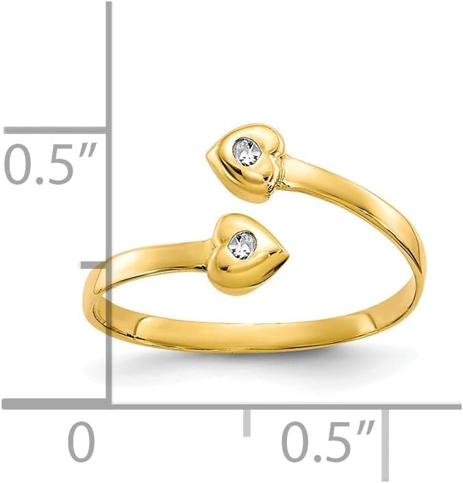 Jewelry Affairs 10K Real Solid Yellow Gold CZ Heart Shaped Toe Summer Ring