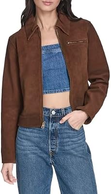 Levi's Women's Laydown Collar Jacket with Chest Zip, Maple Real Suede, X-Large