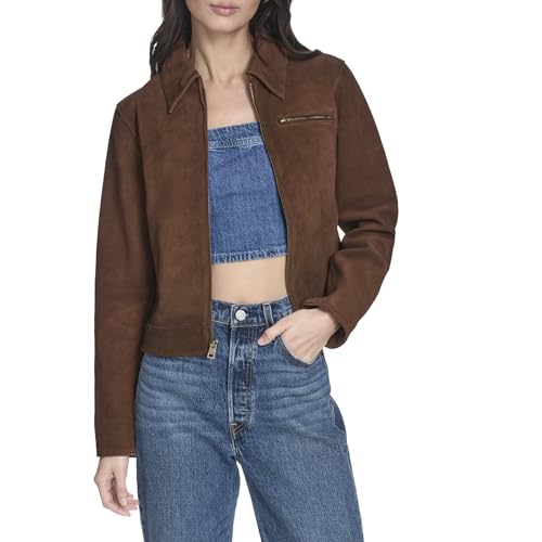 Levi's Women's Laydown Collar Jacket with Chest Zip, Maple Real Suede, X-Large