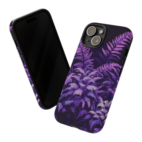 Coque rigide mate iPhone 15 anti-choc Pixel Art Purple Ferns - 2