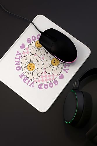 Image of Mouse Pad for Laptop & Desktop | 9x7 Inch Anti-Fray Stitched Edges | Non-Slip Rubber Base | Desk Setup Accessory for Students, Gamers & Professionals (Good Vibes)