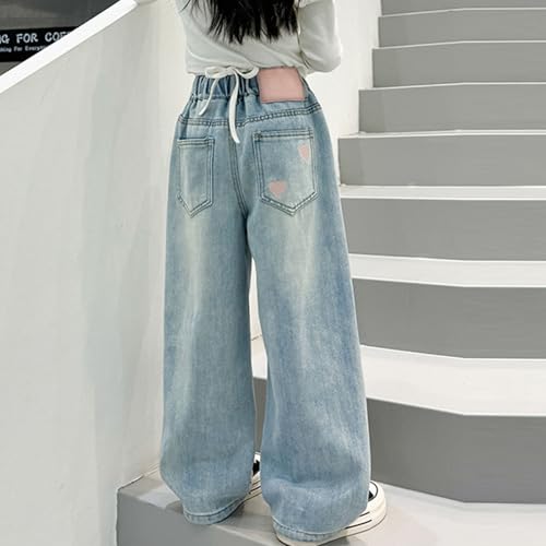 Preppy Clothes for Girls Bell Bottom Jeans Ripped Raw Hem Drawstring Elastic Basic Jeans Solid Little Girl Clothes Size 7-84