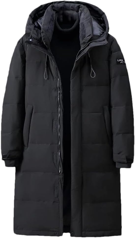 Men's Winter Puffer Jacket Hood Thicken Warm Long Down Coat Outdoor Windproof Snow Outerwear