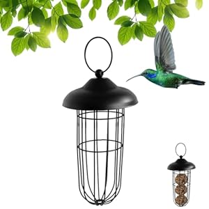 Geichan Vogelfutterspender,Aufhängen Vogelfutterstation,futterspender wildvögel Metall,Schwarz futterhaus für vögel,Wildvogel-Futterstaton zum Aufhängen,Metal Iron for Feeding Wild Birds