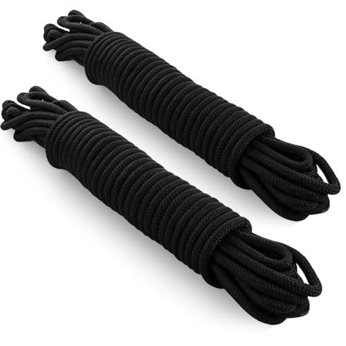LOPYXBR 2 Packs 20M(64FT) Nylon Rope, Black Rope 10mm Thick, Traction Tying Powerful Ropes,Multi-functional Nylon Ropes Heavy Duty for Gardening Design, Camping Outdoor Garden(Total 40M, 10mm)