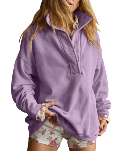 Image of Gacaky Sweatshirt for Women Oversized Casual Long Sleeve Button Henley Neck Pullover Tops Fashion Outfits Clothes