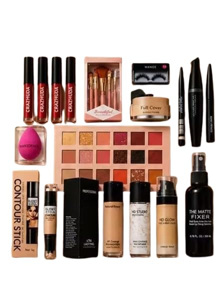 20-in-1 Makeup Kit for Women & Girls | Complete Cosmetic Gift Set with Eyeshadow Palette, Liquid Lipsticks, Foundation, Contour Stick, Concealer, Face Powder, Mascara, Eyeliner, Makeup Brushes & Makeup Fixer-image-6