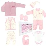 BEKLEIDUNGSSET:8 Stück: Wendejacke, Hosen mit Schuhen, Body, Strampler, Weste, Schürze, Handschuhe, Hut