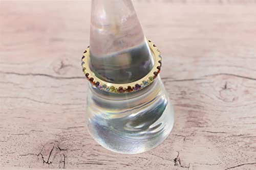 14K Yellow Gold Genuine Multicolor Gemstone Eternity Band Ring4