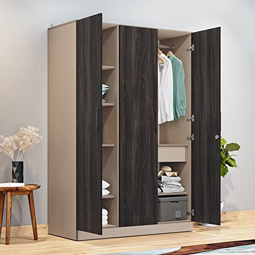 Image of Wakefit Wardrobe | 1 Year Warranty | Engineered Wood Almirah, Cupboard for Clothes Storage | 3 Door, 6 Shelves, 1 Drawer, 1 Hanging Space | Cashmere Plus - Frappe-Wyoming Maple