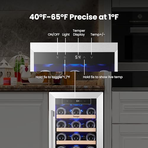 Image of Yeego Wine Fridge Cooler - 15 Inch Wine Fridge Hold 33 Bottles, 40-65F Wine Refrigerator Glass Door, Built in, Freestanding Under Counter Fridge for Beer Soda Drink Home Bar Office