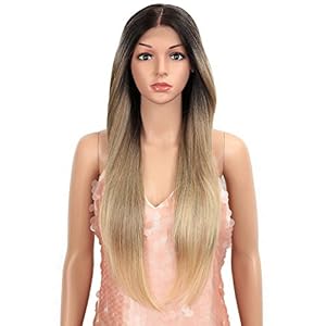 Style Icon Easy-360 Lace Front Wigs 27″ Free Part Lace Frontal Wigs Long Straight Wig Ombre Blonde Synthetic Wig