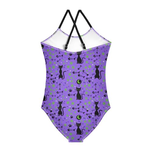 Black Cats Green Paw Purple Girls One Piece Swimsuit Beach Swimwear 208617102