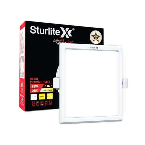 Image of Sturlite Dex (3 in1) Square LED Downlight|Warm, Neutral & Cool White Color Temperature|1500 Lumens with CRI Tech for Various Ceiling Types and Rooms (15W, Pack of 1)