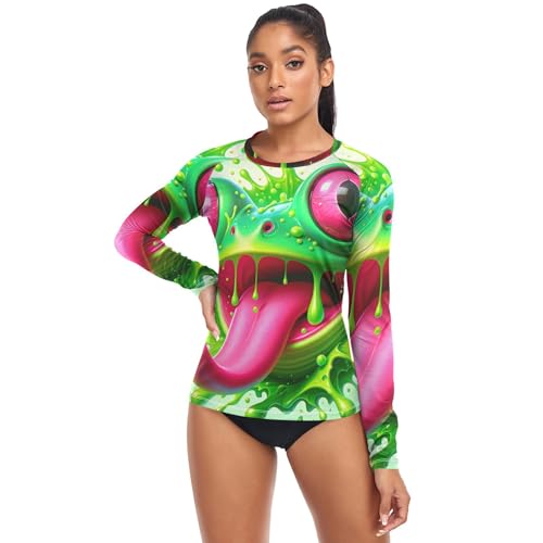 Rash Guards Women Shirts Lightweight Splash Frog Neon Green Sun UV Protection Swim Long Sleeve Tops UPF 50 XS3