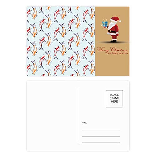 Cartes postales motif poisson chinois et Père Noël traditionnel pour coffret cadeau