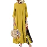 Material: Cotton Linen dress. Super soft hand-feel for all day comfort. High quality eco-friendly inks. Lightweight and breathable. Feature: Floral printed, Maxi length, Patchwork dresses for women, 3/4 Sleeve, Crew neck, A line dresses that hide bel...