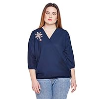 Style Quotient V Neck Solid Blouson Plus Size Top for Women Office Casual wear top for Girls Big Size, 4XL-Navy Blue