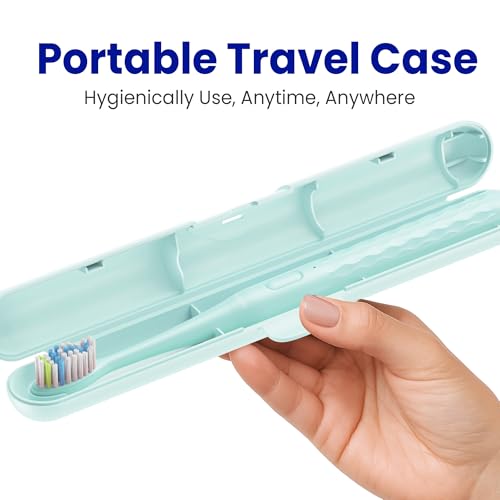 Image of 7AM2M Sonic Travel Electric Toothbrush for Adults&Kids, Travel Case&2 Brush Heads, 1 Charge for 90 Days, Type-C Rechargeable Sonic Toothbrush, Compact Design for Daily /Travel Use-Green