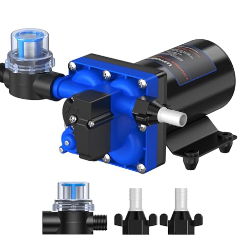 LumaBrite Pompe à eau 12V, Pompe à Membrane 6.0GPM 70PSI Pompe a eau Camping Car Auto-amorçante avec Interrupteur DE Pression Lourde Yacht, Camion-restaurant, Camping-car, Maison
