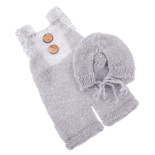 BESTYASH 1set Fashionable Elastic Suspenders Matching Bear Hat Breathable Knitted Romper for Newborn Photography Soft -friendly Material Cute Visual Effect Outfit