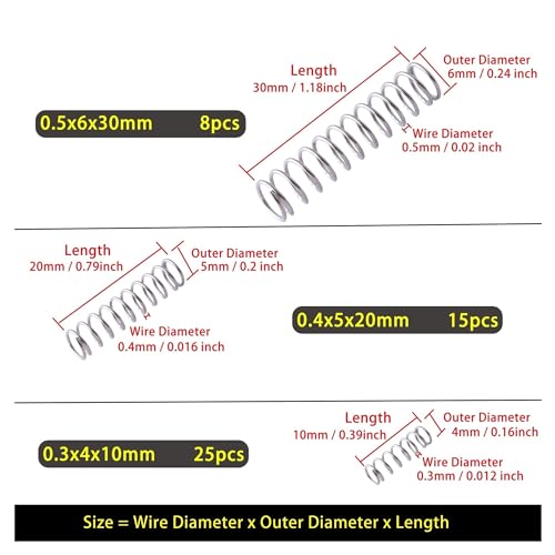 Cilky 100pcs Tower Spring 304 Stainless Steel Conical Cone Compressed Spring Taper Pressure Spring Wire Diameter 0.3-0.8mm Height 5-30mm Small Springs Compression
