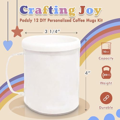 Set de 12 tazas de café personalizables de plástico blanco 10oz miniatura 5