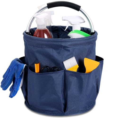 17L Cleaning Caddy with Handle & 6 Pockets, Foldable Cleaning Supply | Portable Shower Caddy, 600D Oxford Fabric Storage Basket for Home, Camping, Gardening, Bathroom